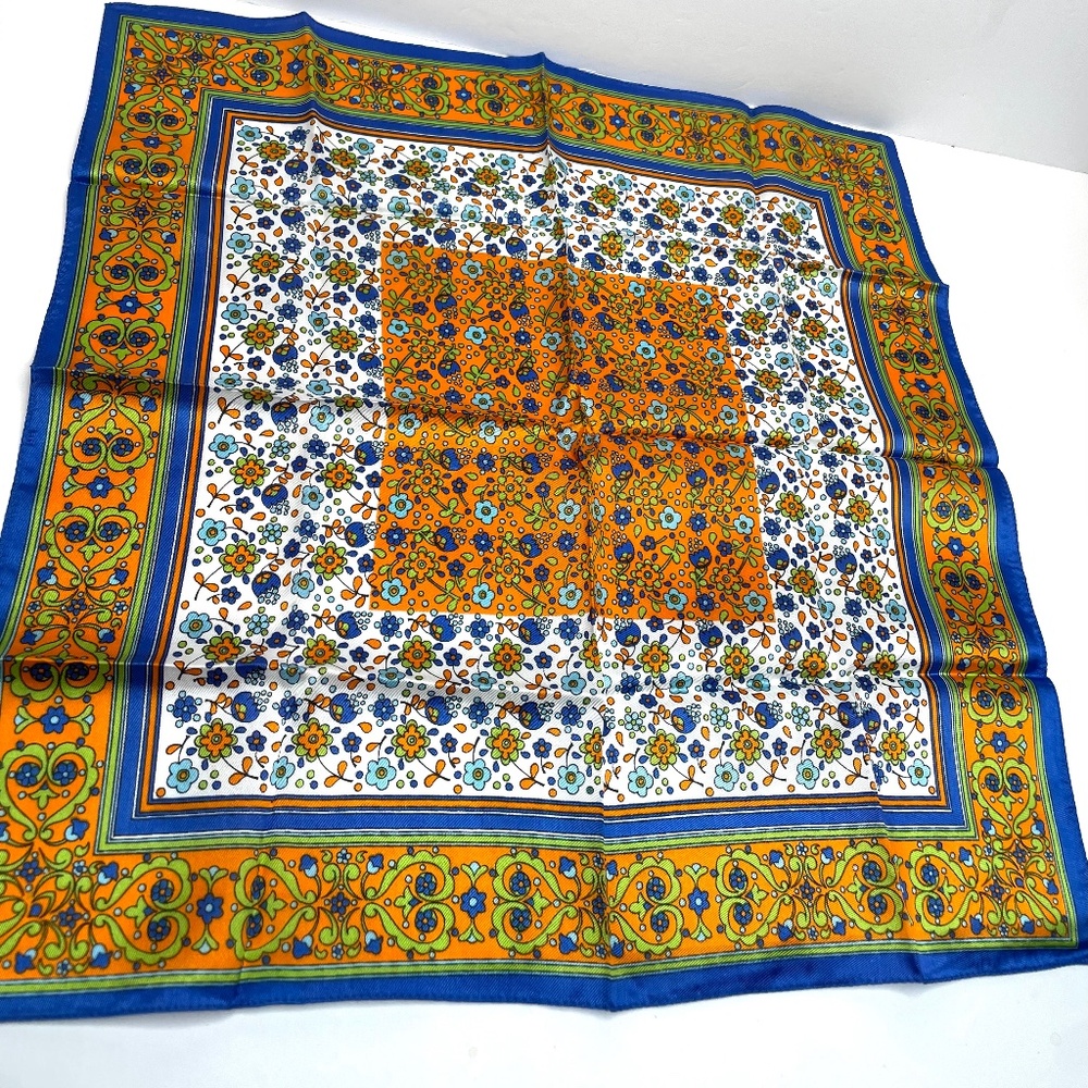 VINTAGE ITALIAN ACETATE TWILL SCARF 19 3/4” SQUARE VIBRANT MULTICOLOR FLORAL